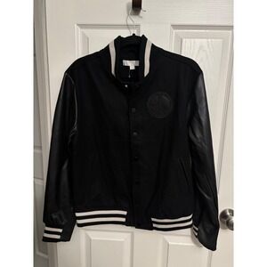 NEW Spiritual Gangster | Black Bomber Jacket Peace Wool Blend Sz S‎